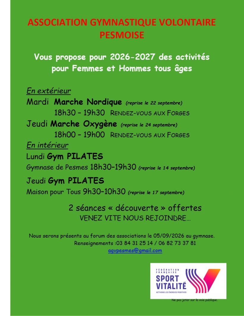 activités de l'association gymnastique volontaire pesmoise
