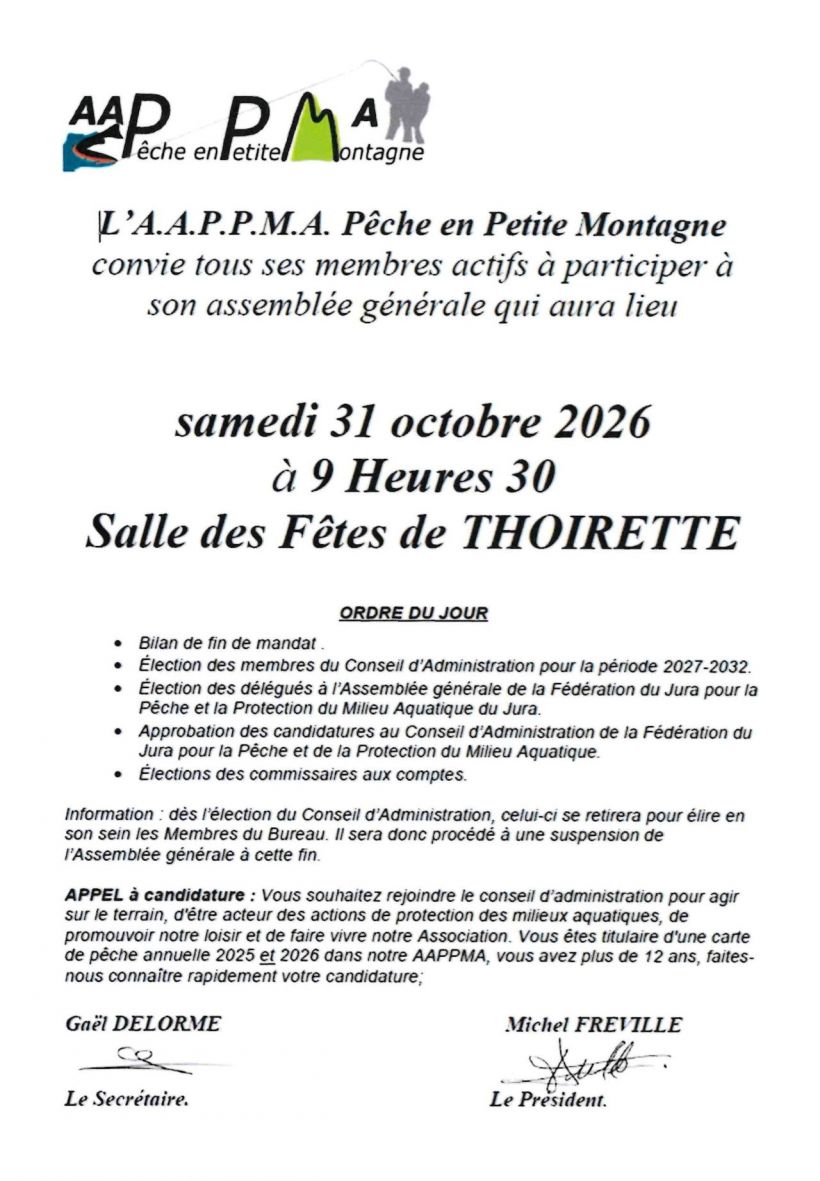 Assemblée Générale de l'AAPPMA Pêche en Petite Montagne