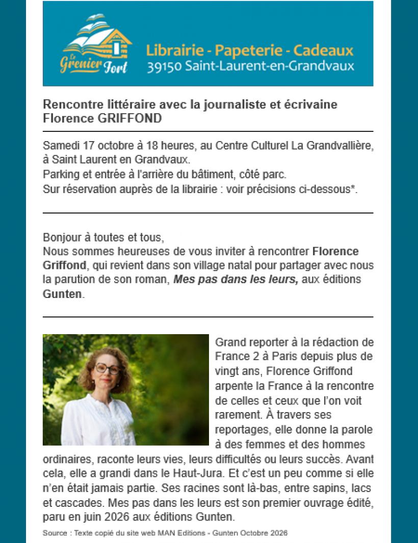Rencontre littéraire avec Florence GRIFFOND