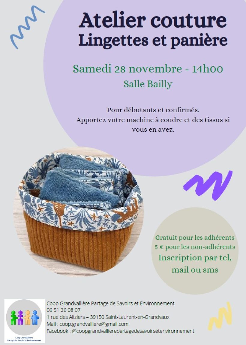 Atelier couture - lingettes & panière